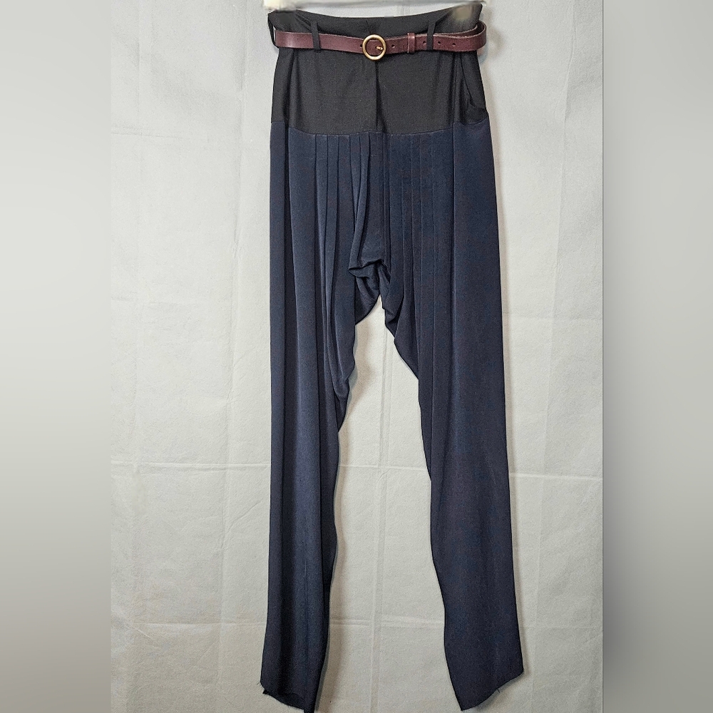 Upcycled vintage pleated satin harem hybrid trousers
